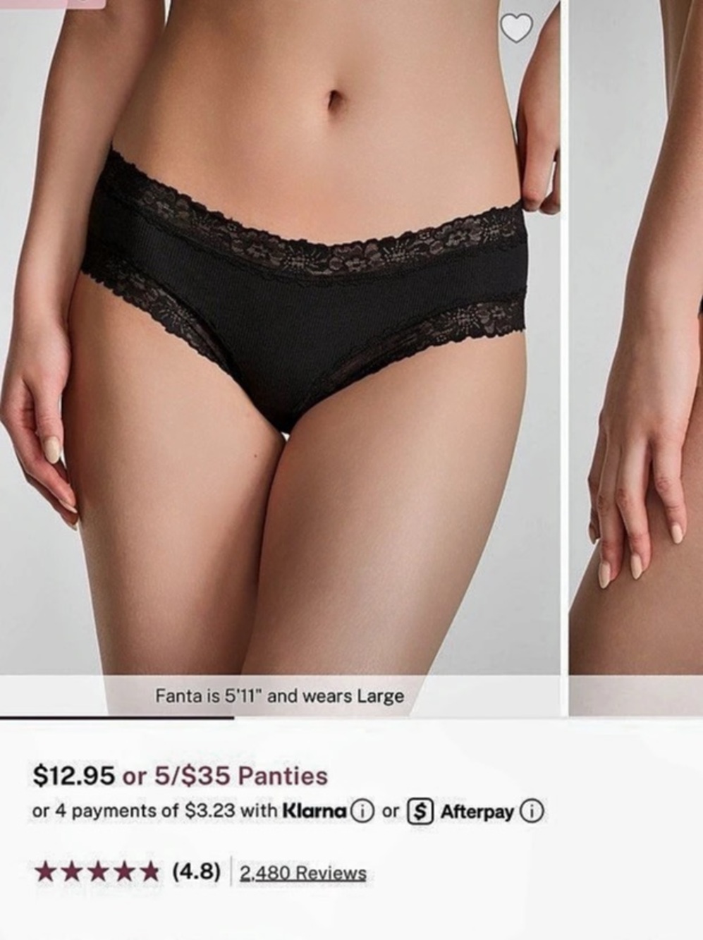 NWT- Pink Wink Lace-Trim Cotton Cheeky Panty Black